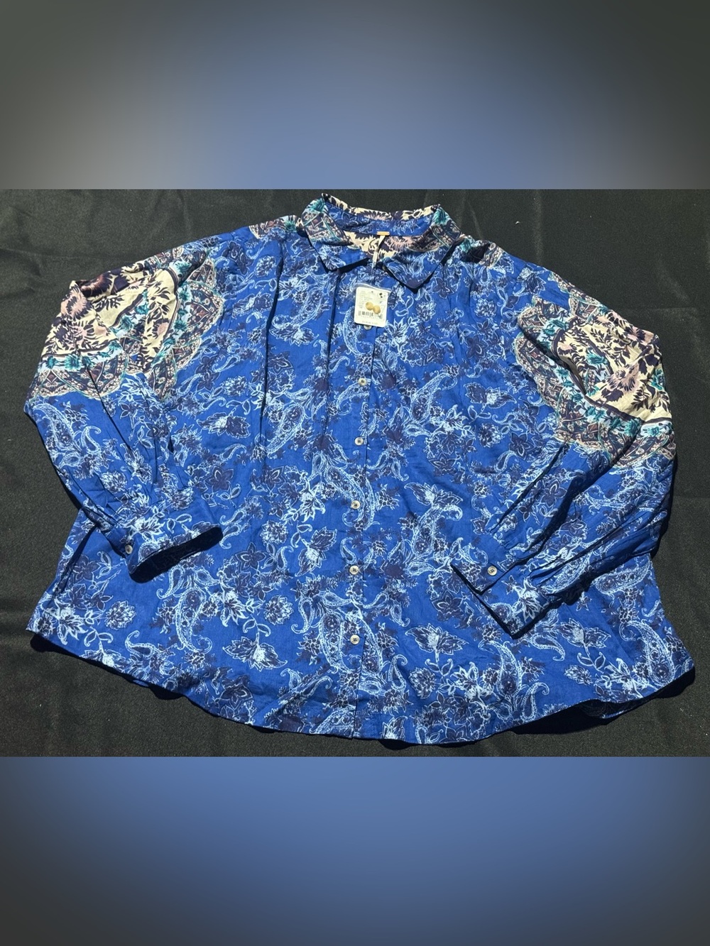 Free People Royal Blue Paisley Button-Down Shirt